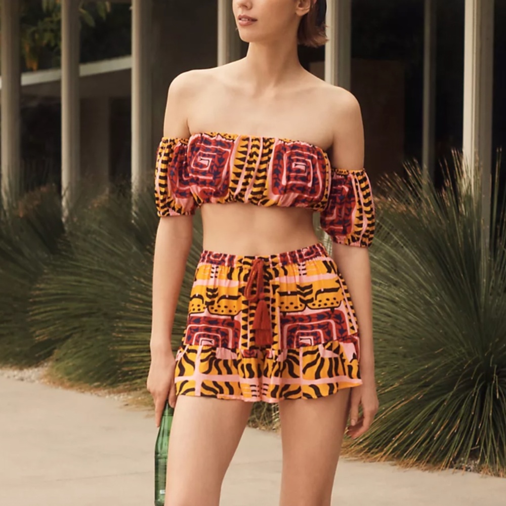 João Incerti The Cecy Boho Peasant Beach Chic Hipster Hippie Farm Shorts Top Set